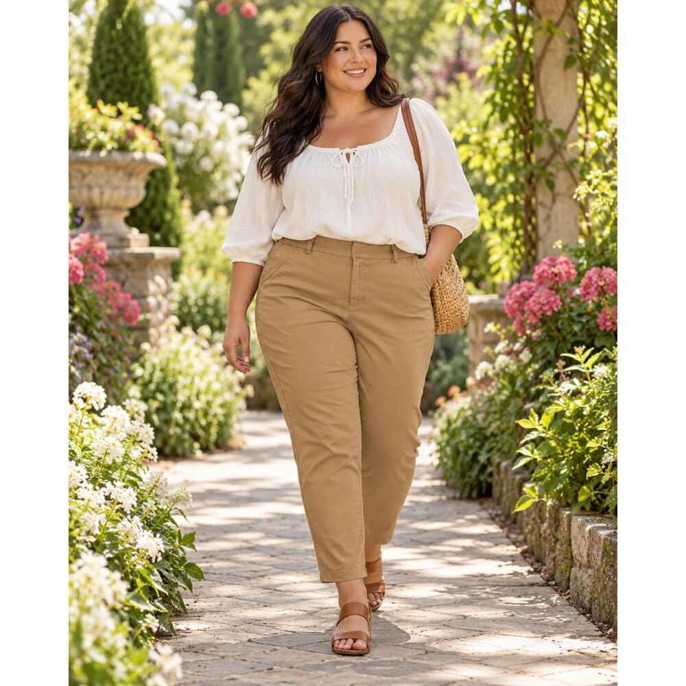 Hybrid & Co. Women’s Light Khaki Stretch Pants Size 22 Tapered 30” Inseam NWT - Picture 5 of 10